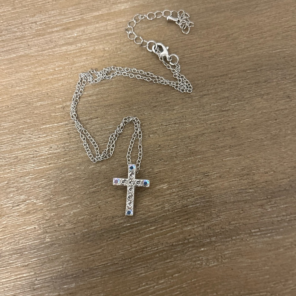 Silver Cross Necklace with Gemstones